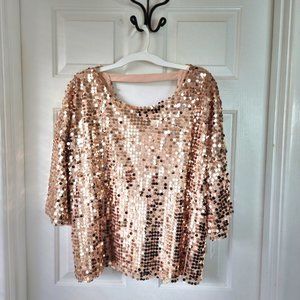 NWT 2X Rose Gold Champagne Sequin Blouse